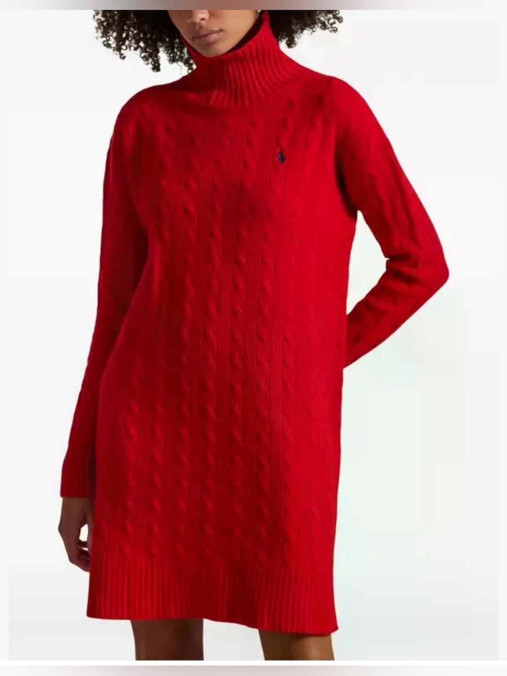 EUC Polo by Ralph Lauren Red Cable-Knit Turtleneck Dress wool cashmere